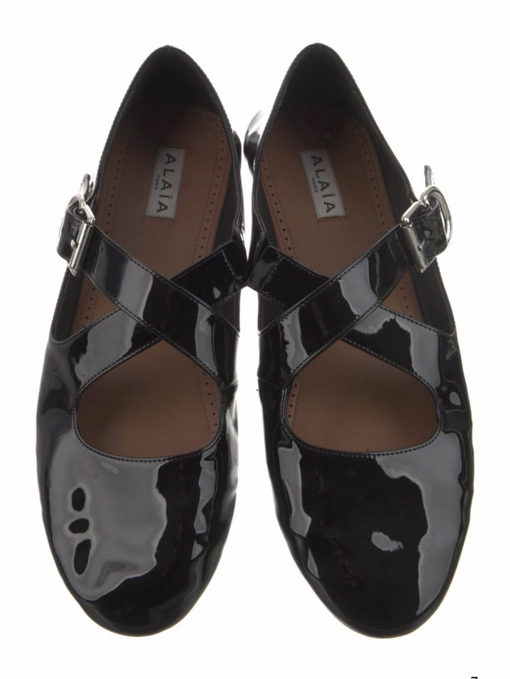 Alaia cross cross black patent leather flats sz 40.5